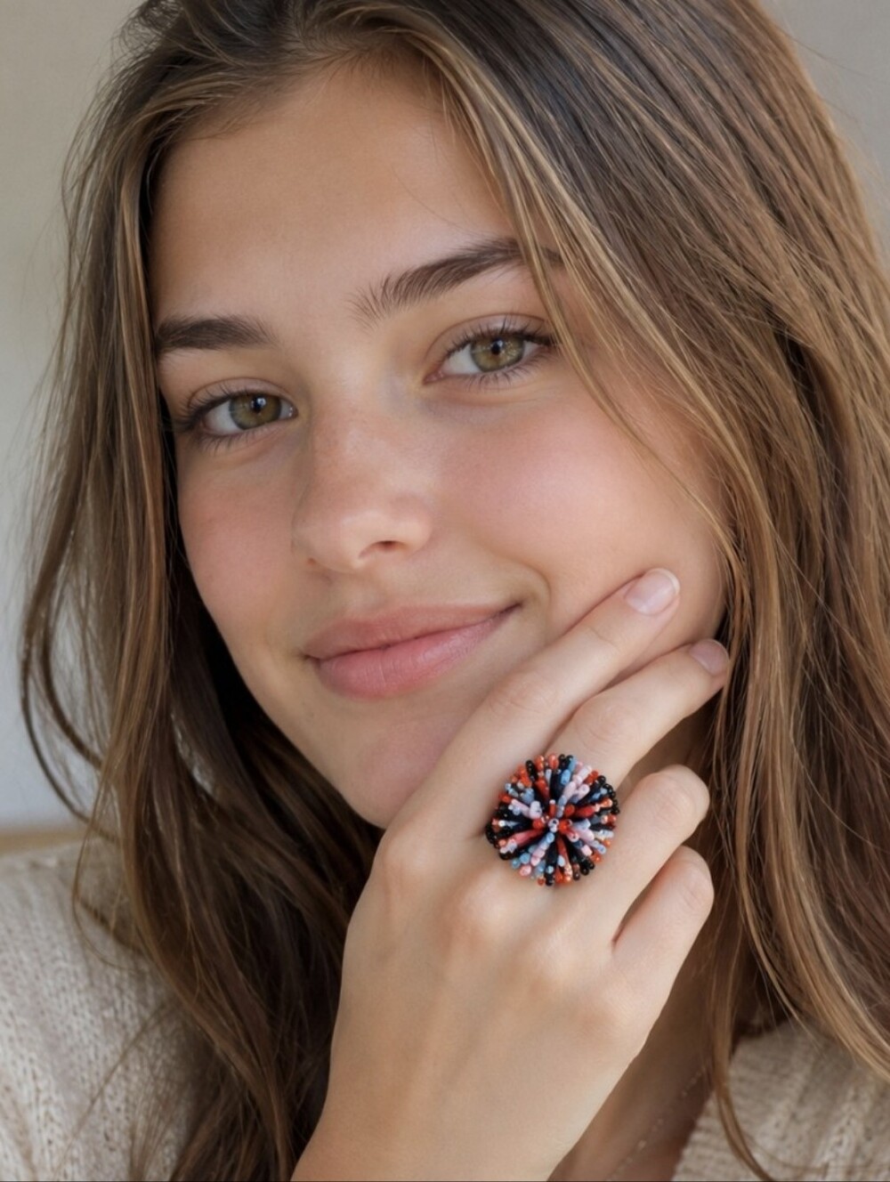 Multi Colorful Beaded Statement Ring
